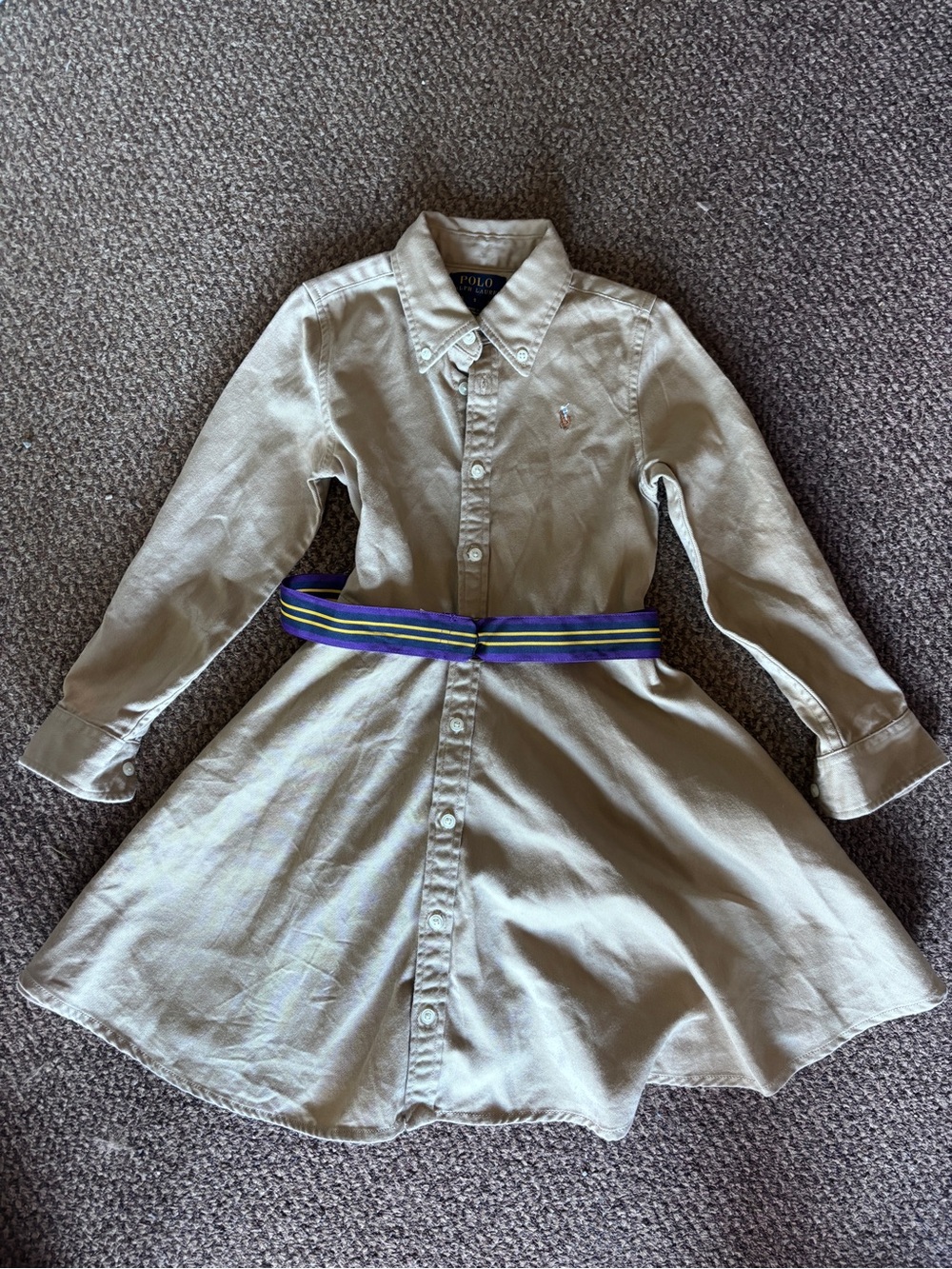 Polo by Ralph Lauren Girls' Tan Shirt Dress with Striped Belt
